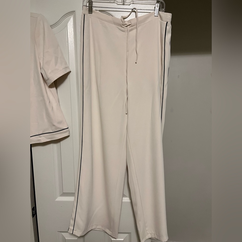 Elegant Cream Women's Pants with Black Trim